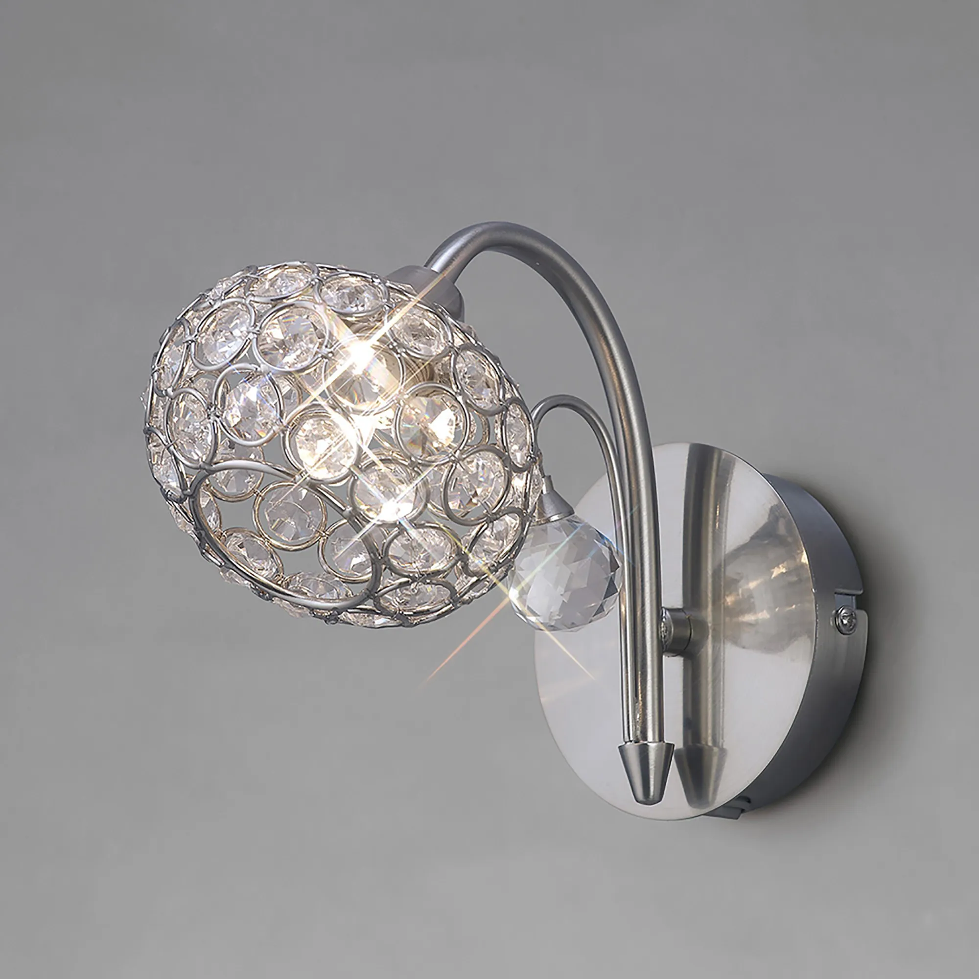 IL30931  Cara Crystal Switched Wall Lamp 1 Light Satin Nickel